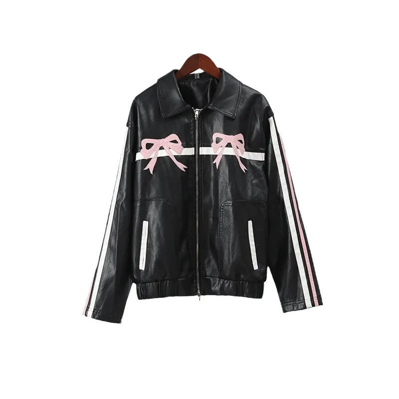 Uniwim concert outfit ideas 2024 Spring Women's Leather Clothing Personality Street Sweet Cool Bow Pu Motorcycle Leather Jacket Coat