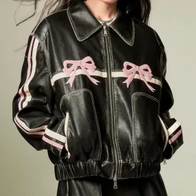 Uniwim concert outfit ideas 2024 Spring Women's Leather Clothing Personality Street Sweet Cool Bow Pu Motorcycle Leather Jacket Coat