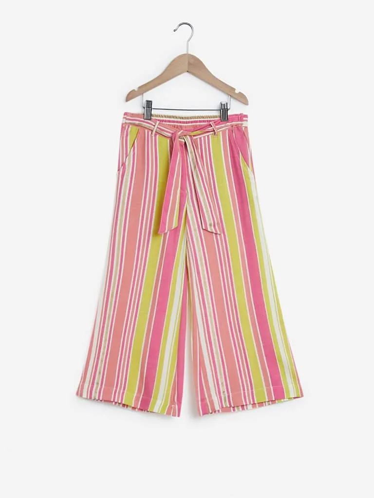 Utsa Kids Lime Striped Palazzos