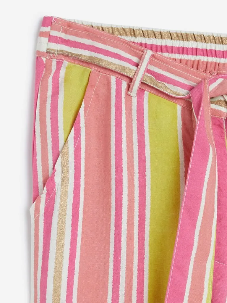 Utsa Kids Lime Striped Palazzos