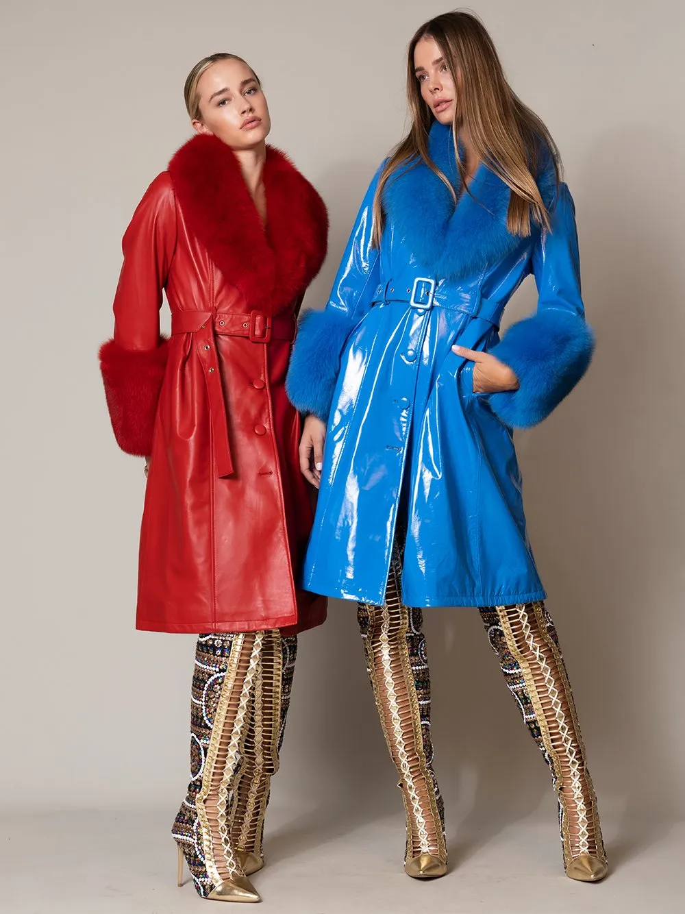 VANDAM Faux Fur Patent Leather Coat