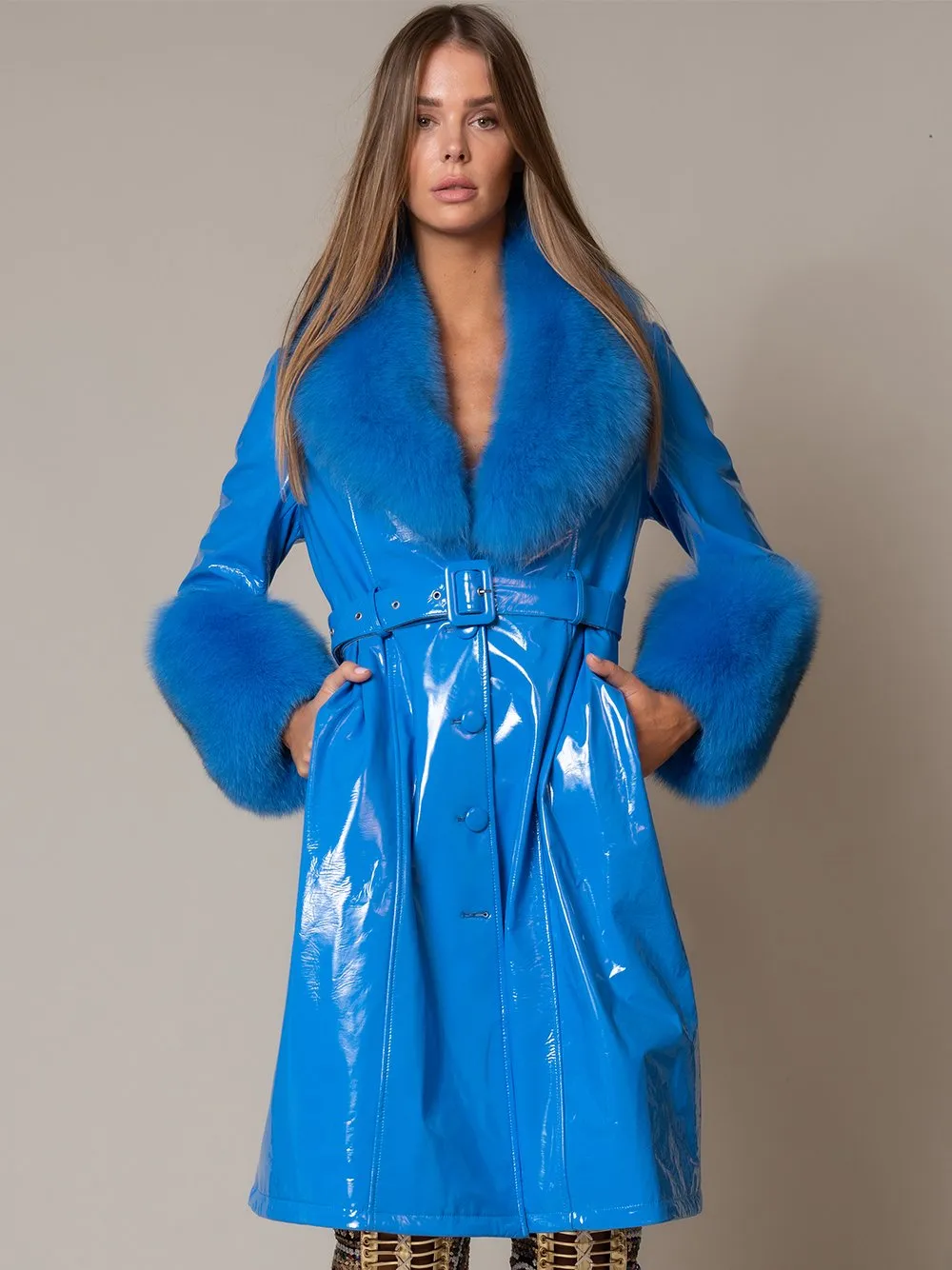 VANDAM Faux Fur Patent Leather Coat