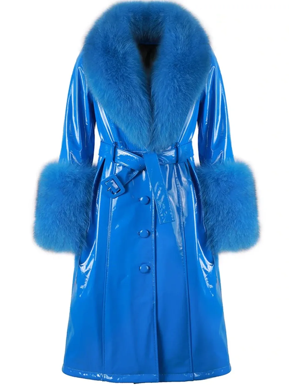 VANDAM Faux Fur Patent Leather Coat