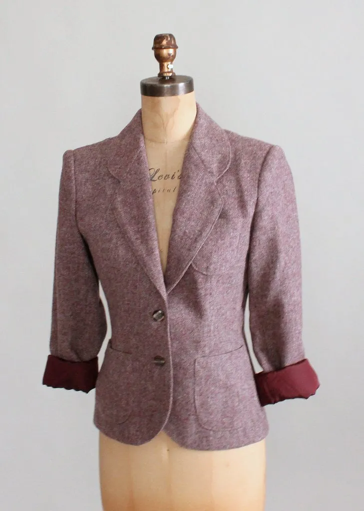 Vintage 1970s Plum Wool Tweed Jacket