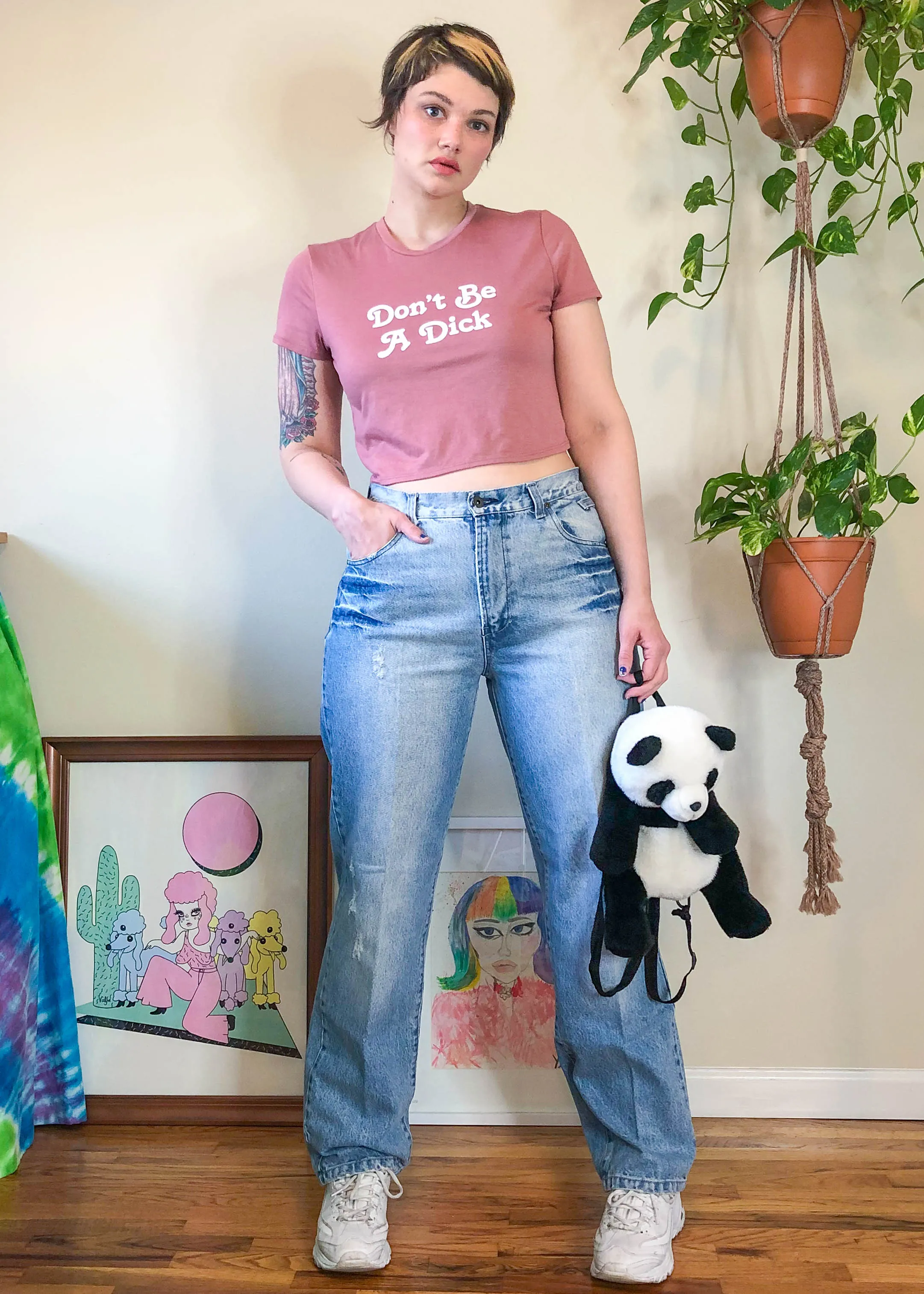 Vintage Light Wash Distressed & Sandblasted Mom Jeans - L/XL