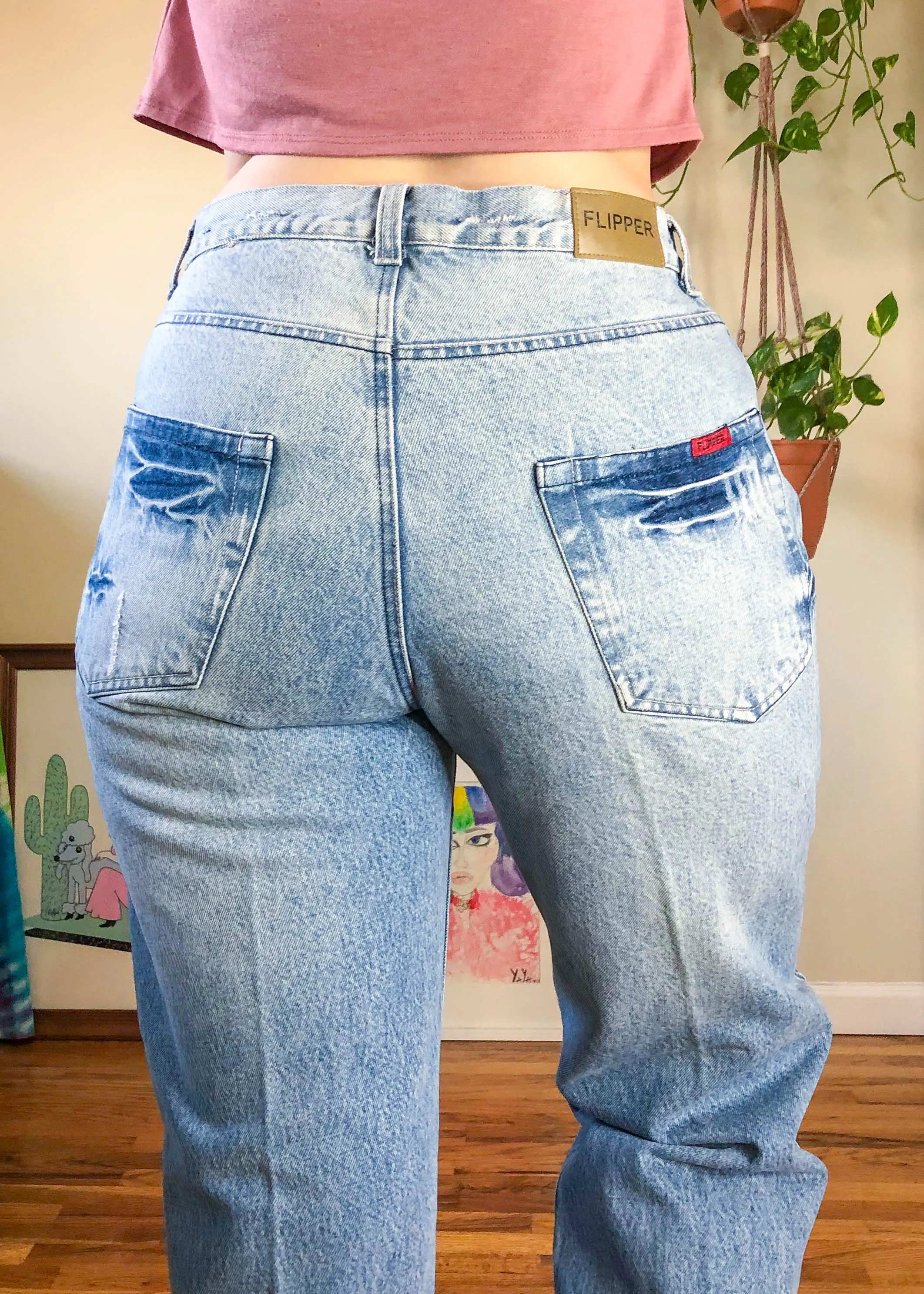 Vintage Light Wash Distressed & Sandblasted Mom Jeans - L/XL