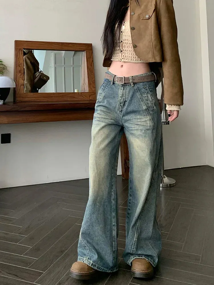 Vintage Washed Loose Wide-leg Denim Jeans