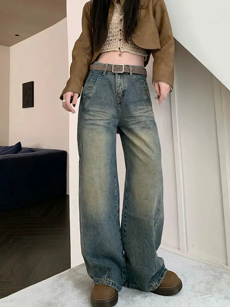 Vintage Washed Loose Wide-leg Denim Jeans