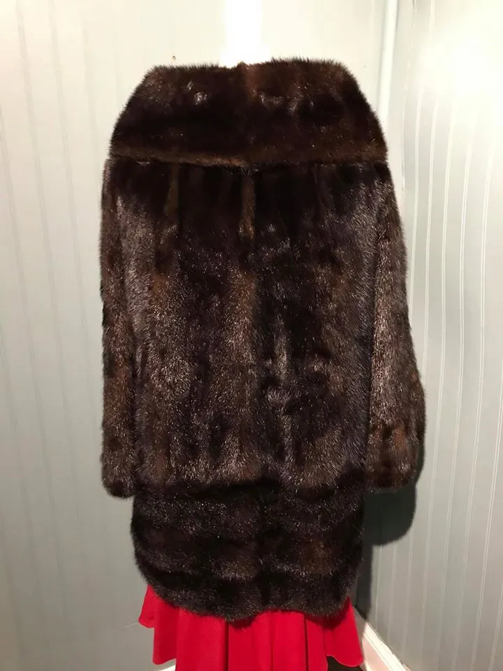 Vintage Womens Medium Sz 8-10 Macy’s Little Shop Dark Brown Mink Fur Coat 2-Tone 1950s