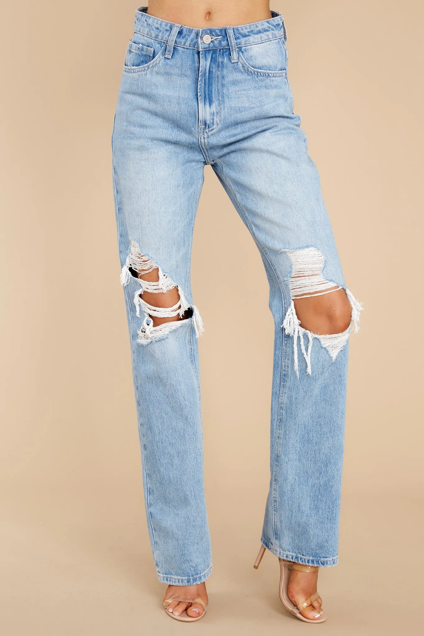 Vividly Dreaming Light Wash Distressed Straight Jeans