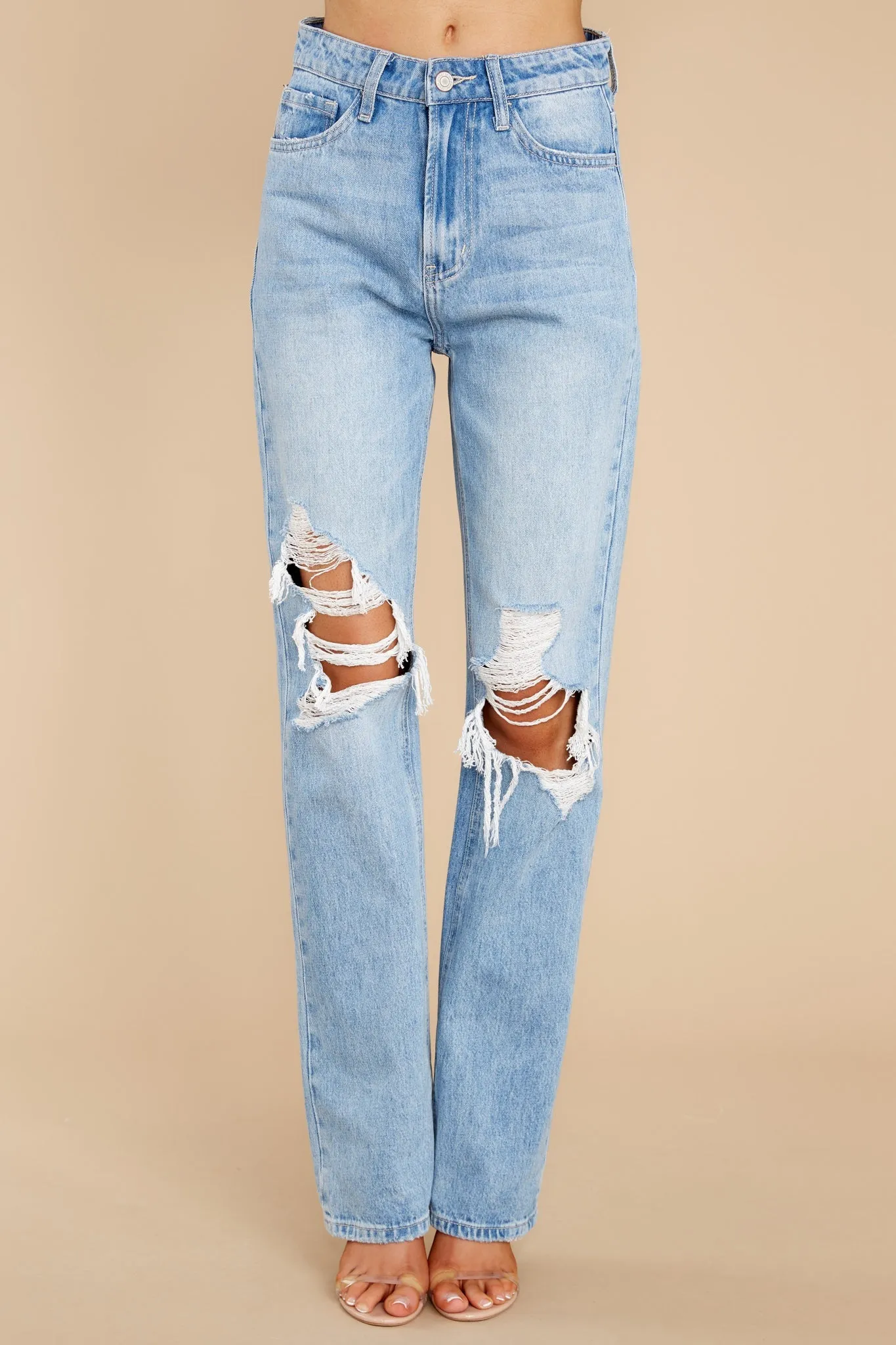 Vividly Dreaming Light Wash Distressed Straight Jeans