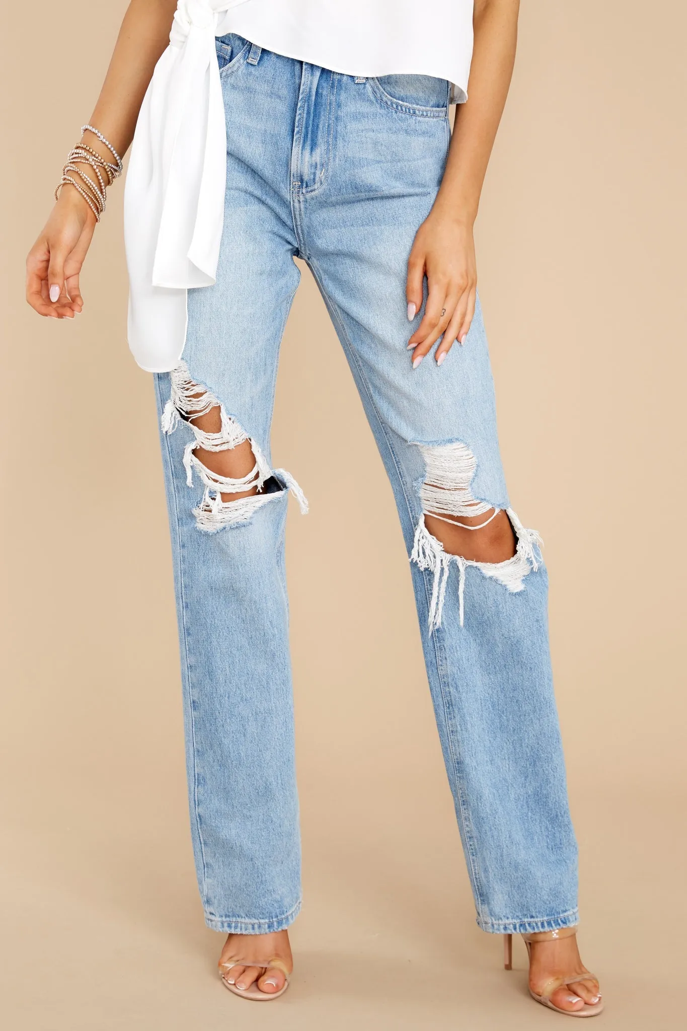 Vividly Dreaming Light Wash Distressed Straight Jeans