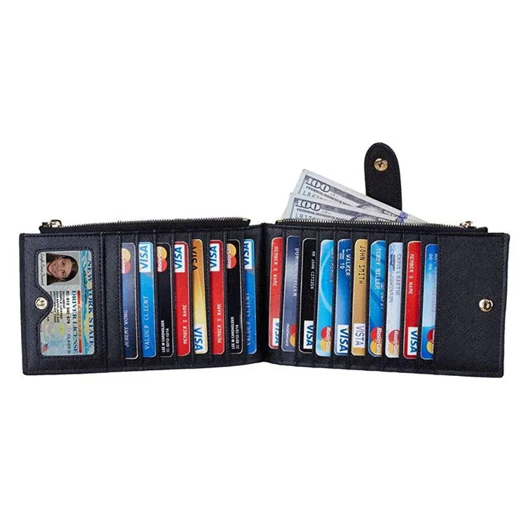 Wallet Women's PU Leather Bifold Multi-Card-Slot Wallet Wallet Women's New Style with Zipper