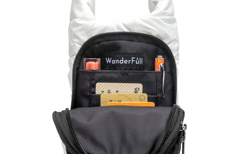 WanderFull White Glossy HydroBag® - Gray/Black/White Striped Strap