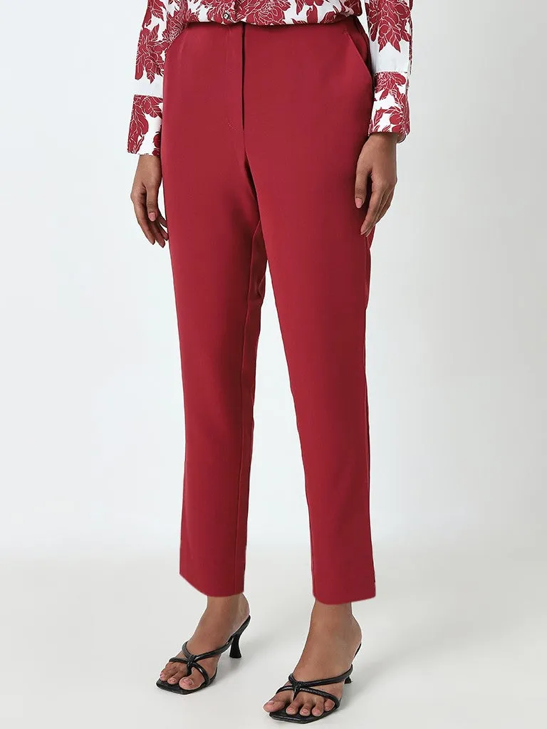 Wardrobe Maroon High-Rise Trousers