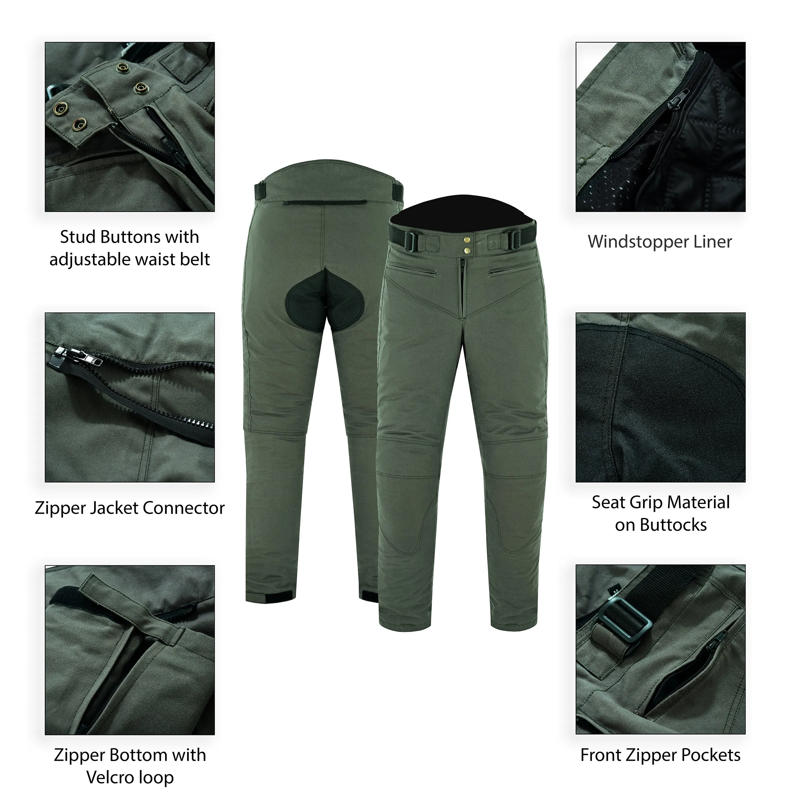 Warrior Gears® LADIES Motorcycle Waxed Cotton Suit Waterproof Breathable CE Armour Biker Touring Adventure Racing Mesh Lining Suit-Military Green