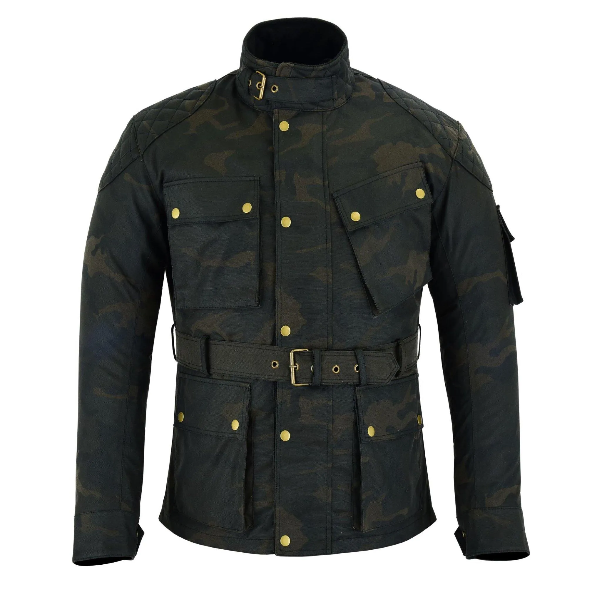 Warrior Gears® Men's Camo Waxed Cotton Motorcycle Jacket, Motorbike Top | Waterproof Lined | CE Armoured