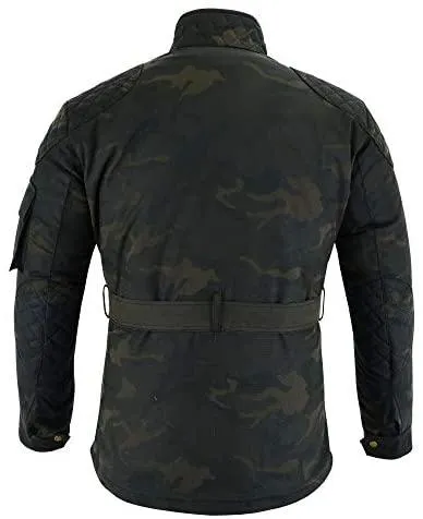 Warrior Gears® Men's Camo Waxed Cotton Motorcycle Jacket, Motorbike Top | Waterproof Lined | CE Armoured