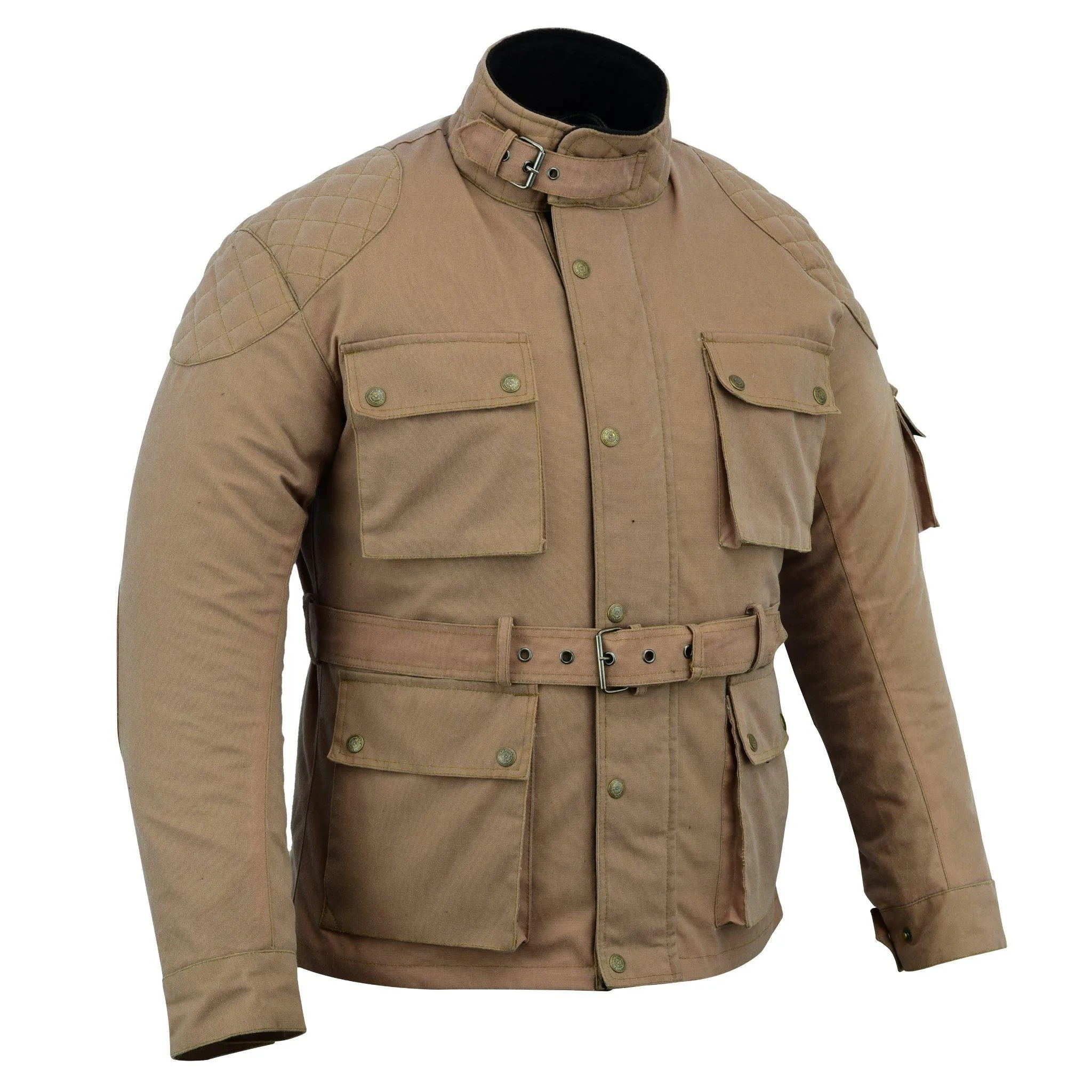 Warrior Gears® Men's Wax Cotton Waxed Motorcycle Jacket, Motorbike Top Waterproof - Tan