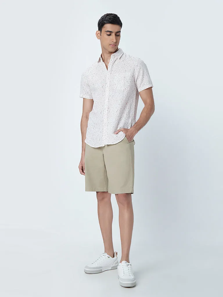 WES Casuals Beige Relaxed-Fit Mid-Rise Shorts