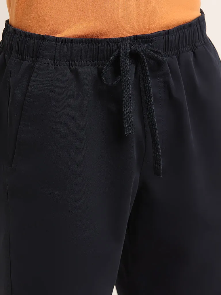 WES Casuals Navy Mid-Rise Cotton Blend Relaxed Fit Shorts