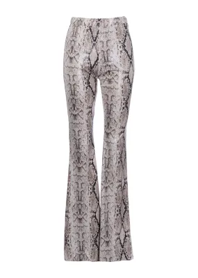 White Faux Leather Snake Print Flared Bell Bottom Pants