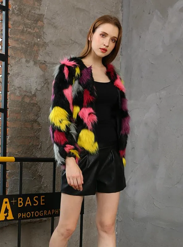 Winter Fashion Short Fur Colorful Long Sleeve For Women