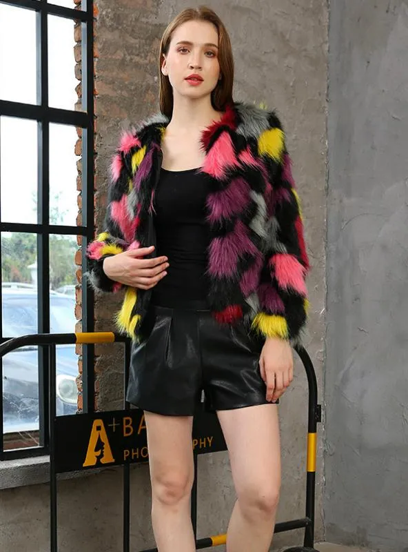 Winter Fashion Short Fur Colorful Long Sleeve For Women