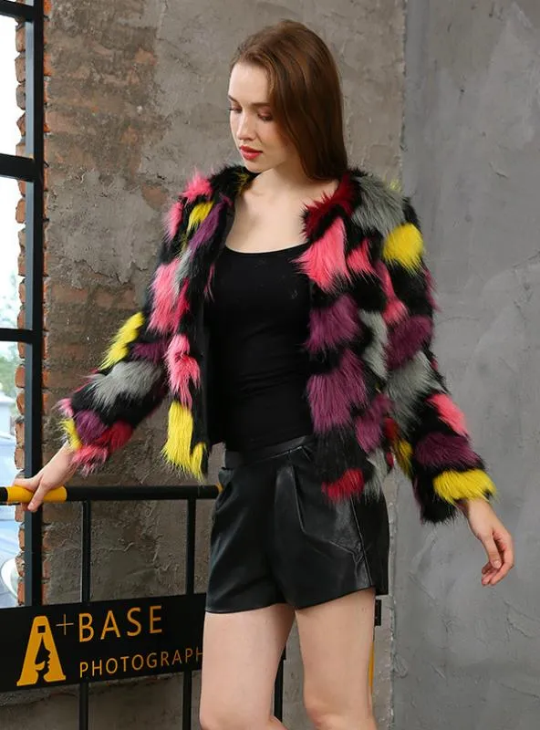 Winter Fashion Short Fur Colorful Long Sleeve For Women