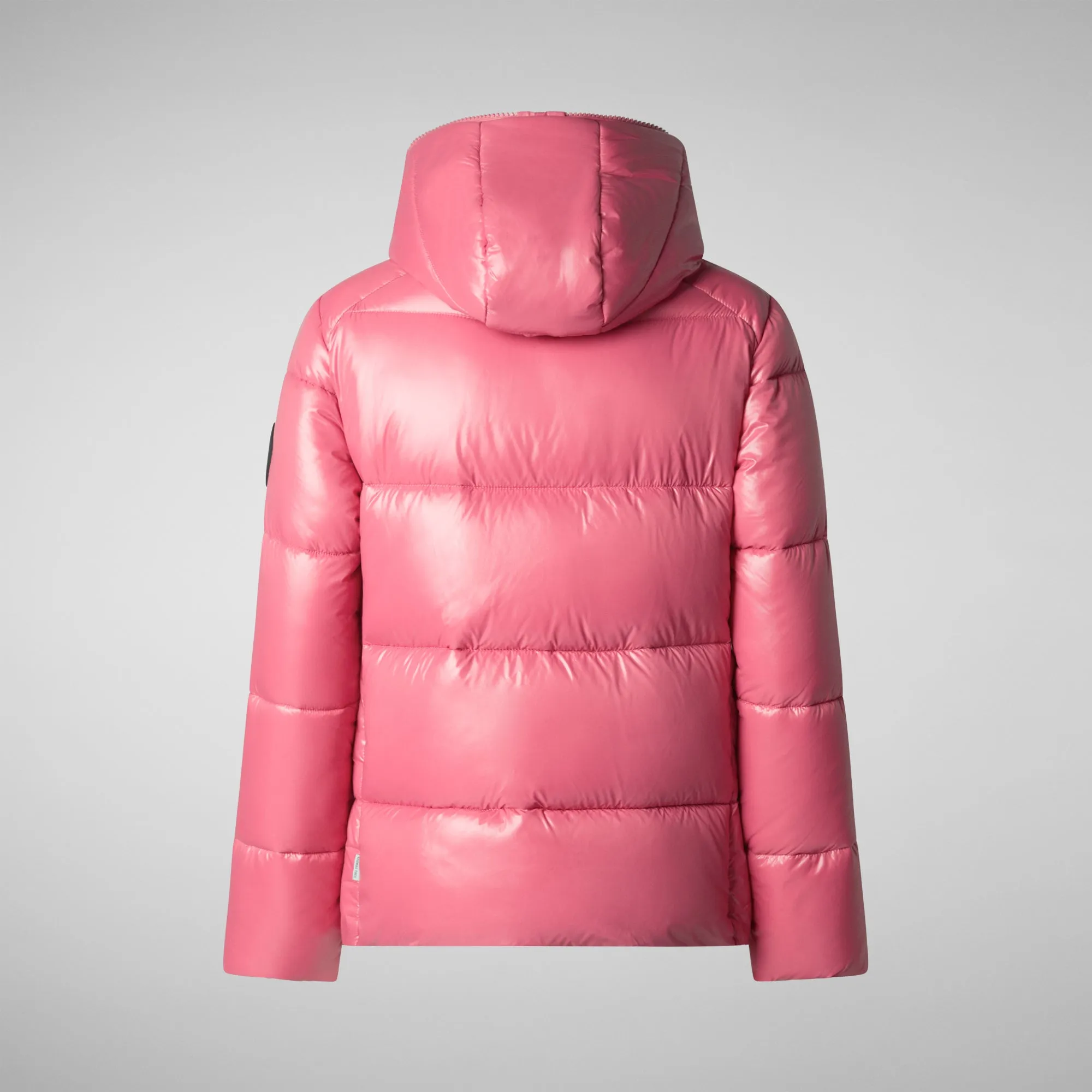 Woman's animal free hooded puffer jacket Lois in bloom pink