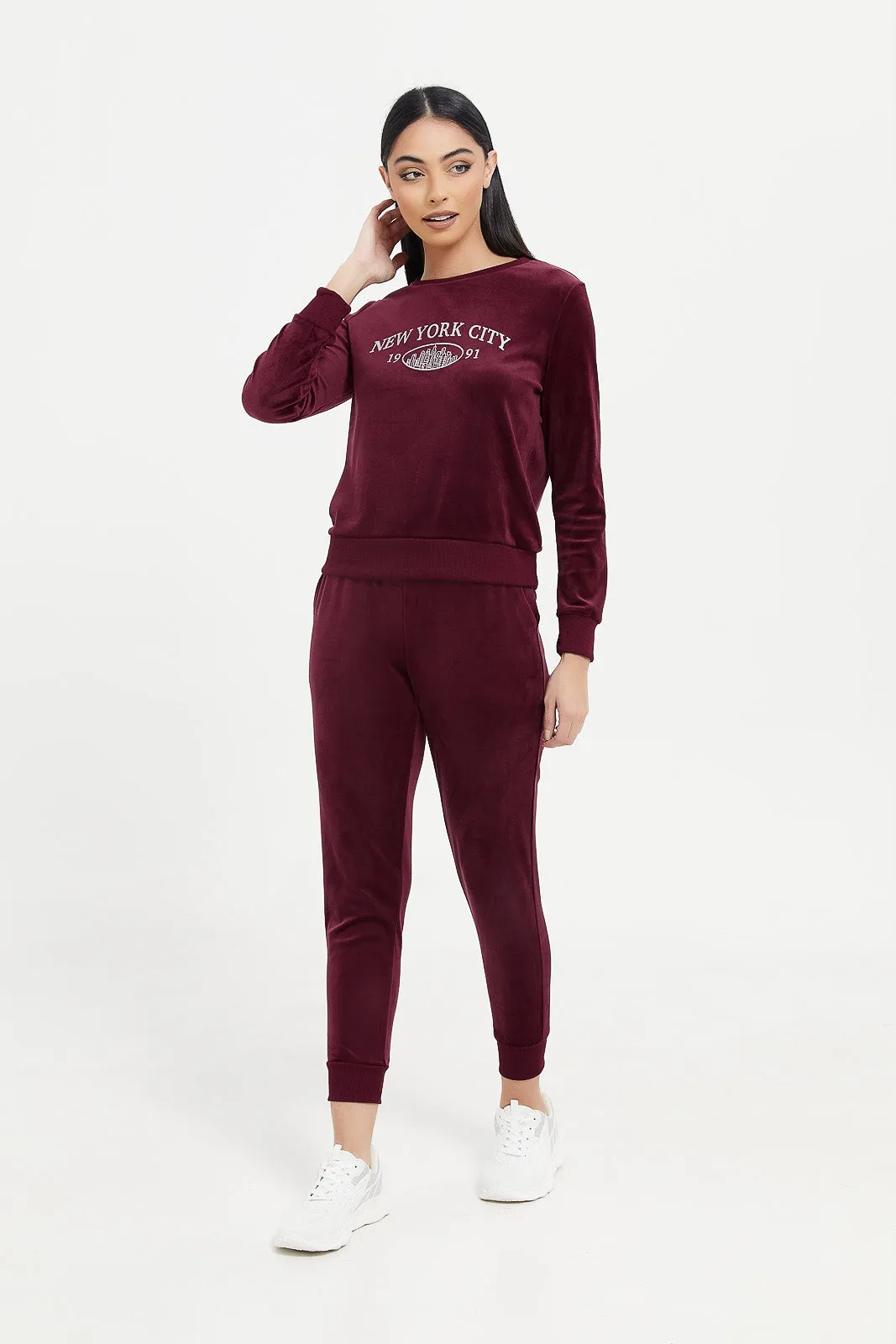 Women Burgundy Velour Sweatshirt