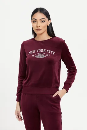 Women Burgundy Velour Sweatshirt