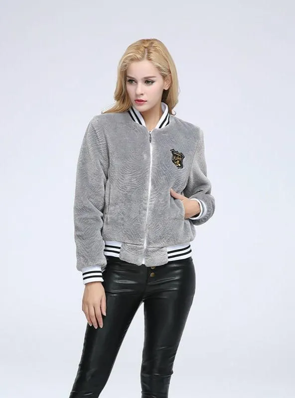 Women Fur Cardigan Short Baseball Shirt Sheep Shearing