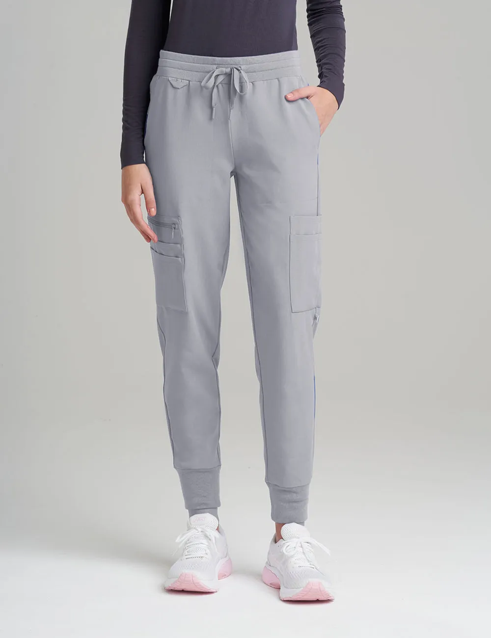 Womens 12-Pocket Scrub Jogger Pants - Stone Gray