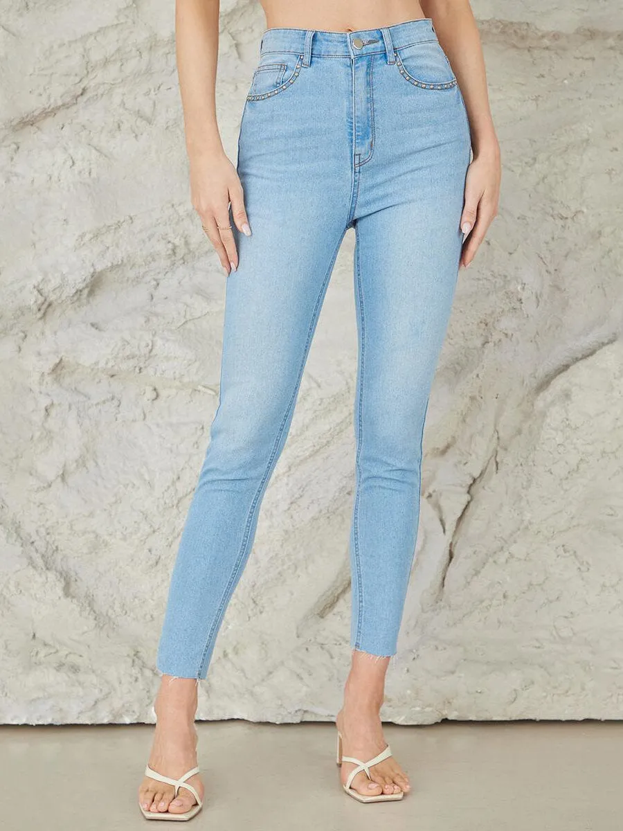 Women's Button Front Pocket Skinny Jeans