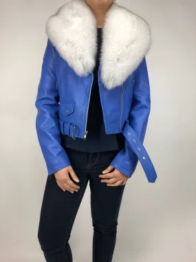 Women's Classic Biker Royal Blue With Fox Collar [SLIM FIT]