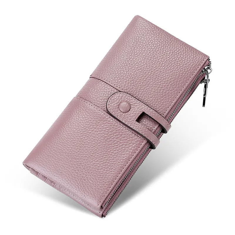 Women's Genuine Leather RFID Wallet Long Zipper Hasp Wallet Vintage Men's Handheld Mobile Coin Purse