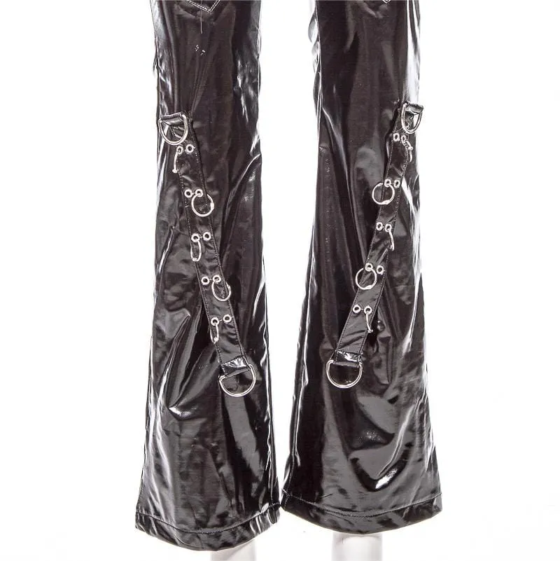 Women's Gothic Lacing-up Flared Faux Leather Pants