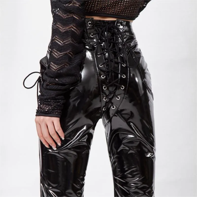 Women's Gothic Lacing-up Flared Faux Leather Pants