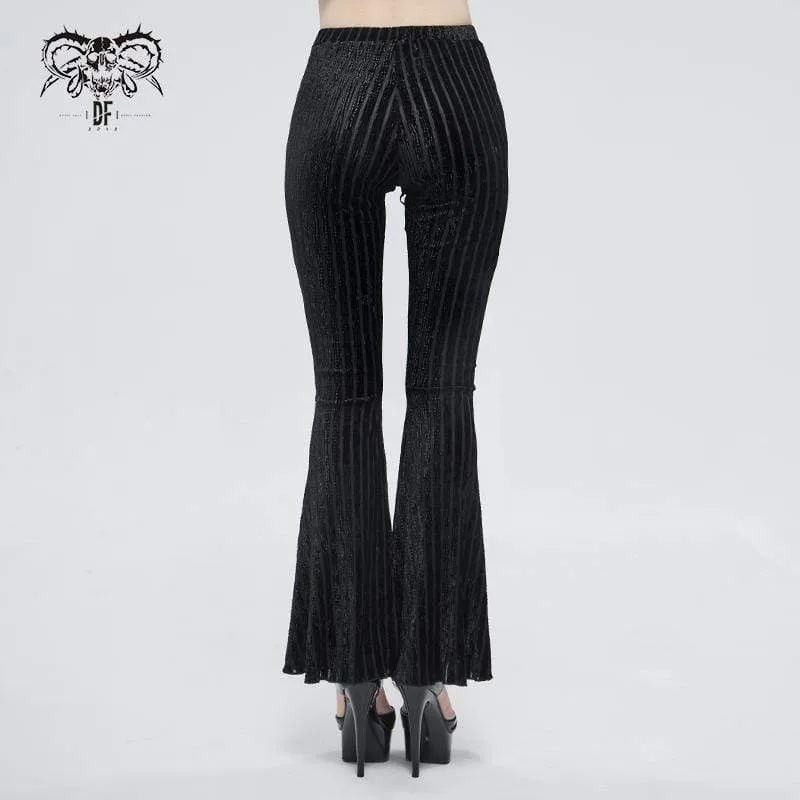 Women's Gothic Strappy Splice Ribbed Flared Pants