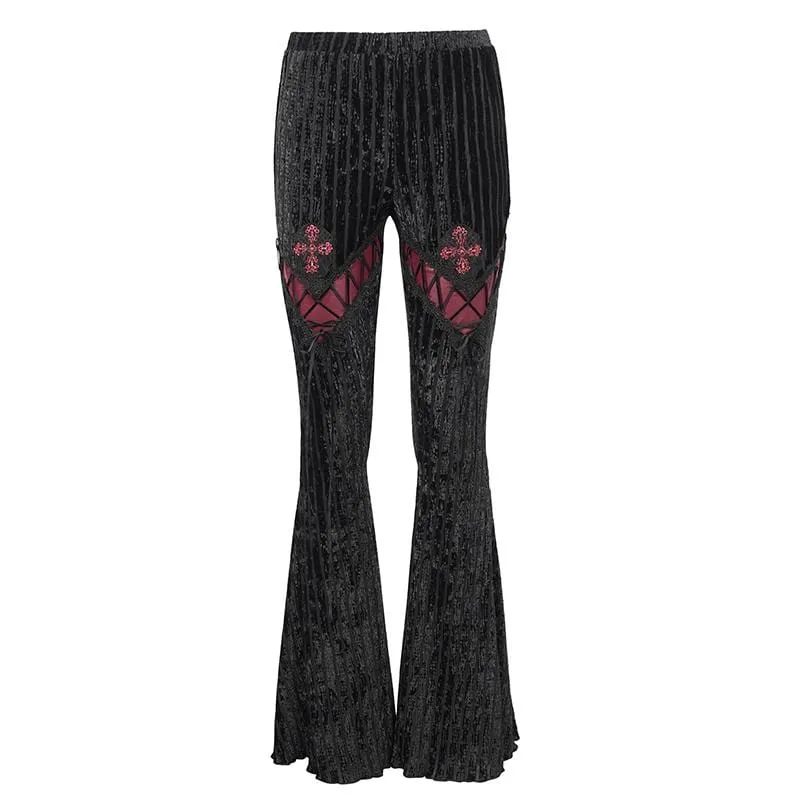 Women's Gothic Strappy Splice Ribbed Flared Pants