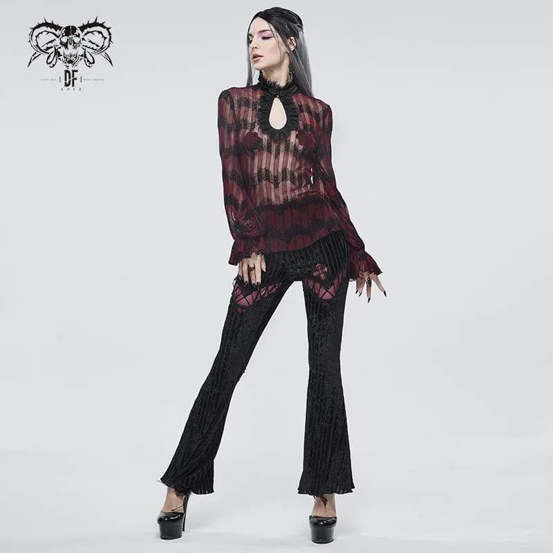 Women's Gothic Strappy Splice Ribbed Flared Pants