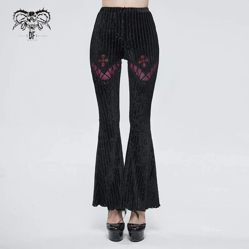 Women's Gothic Strappy Splice Ribbed Flared Pants