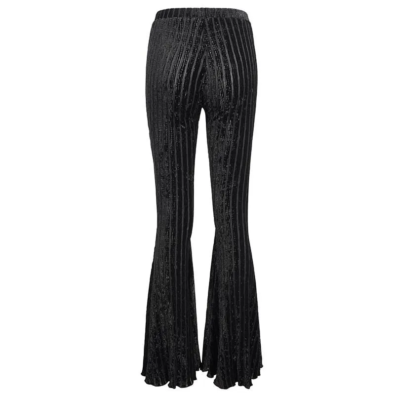 Women's Gothic Strappy Splice Ribbed Flared Pants