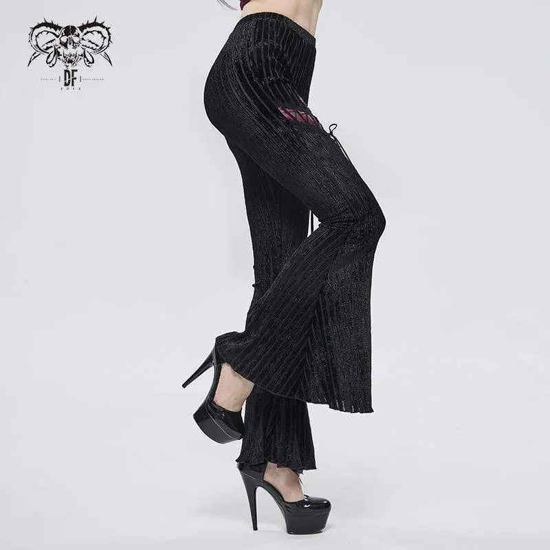 Women's Gothic Strappy Splice Ribbed Flared Pants