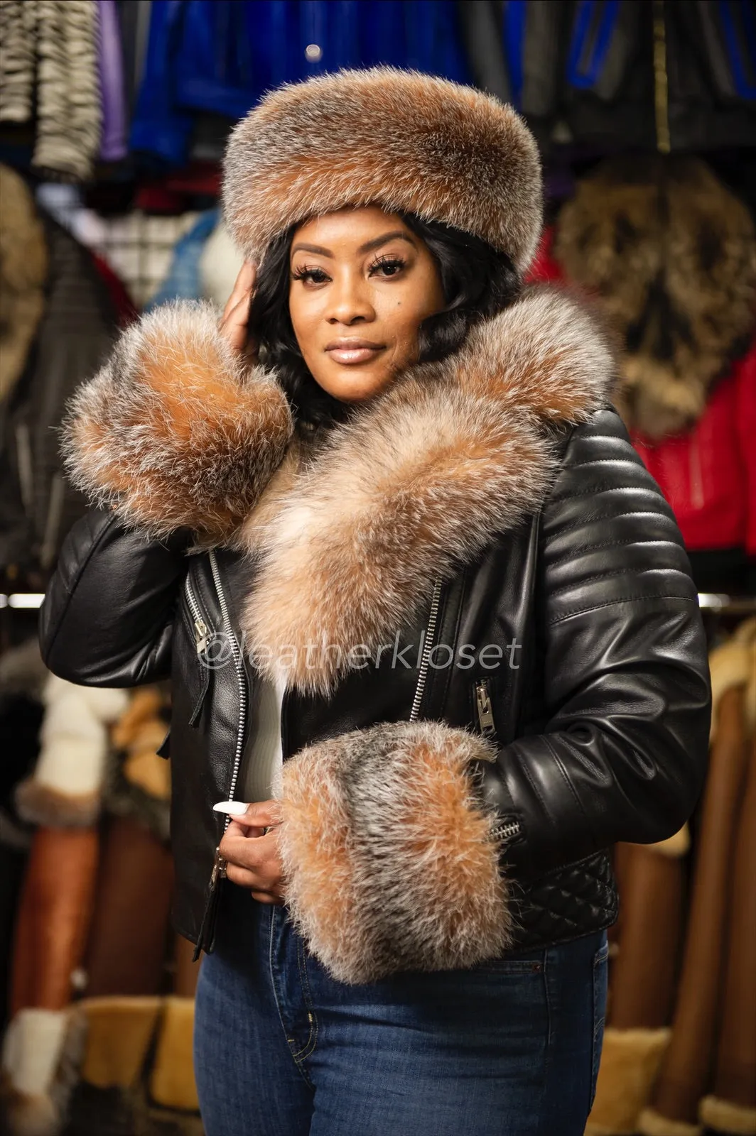 Women's Jay Biker Full Fox Fur [With Head Band Crystal]