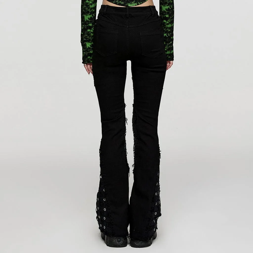 Women's Punk Buckle Unedged Flared Pants