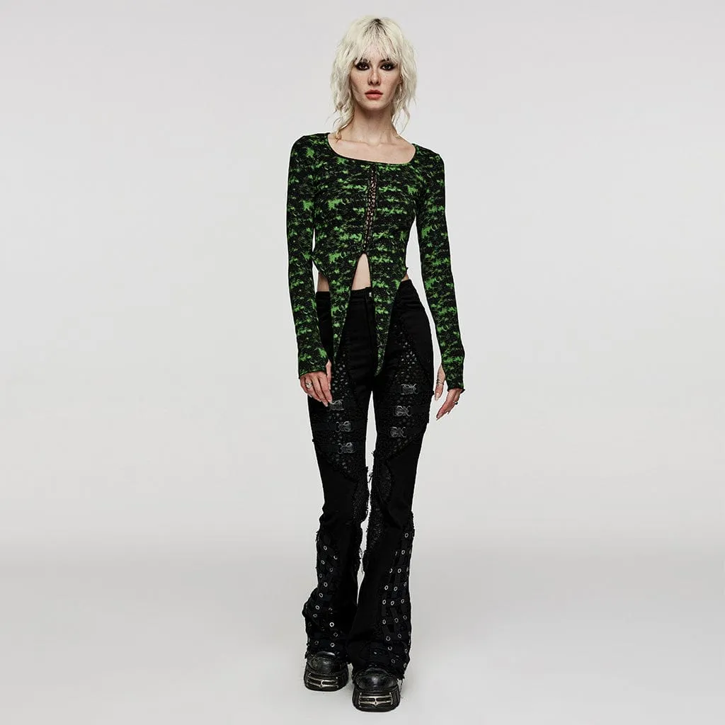 Women's Punk Buckle Unedged Flared Pants