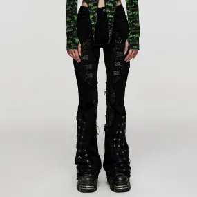 Women's Punk Buckle Unedged Flared Pants