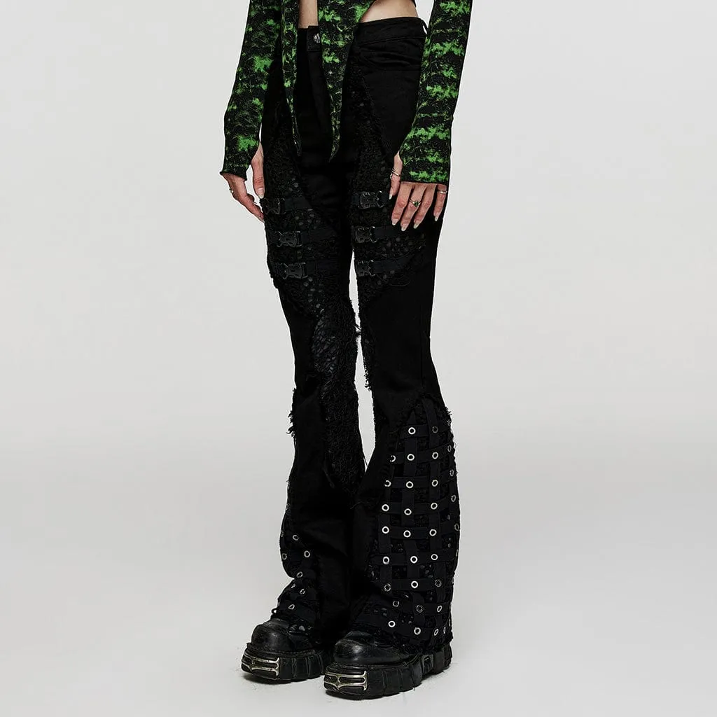 Women's Punk Buckle Unedged Flared Pants